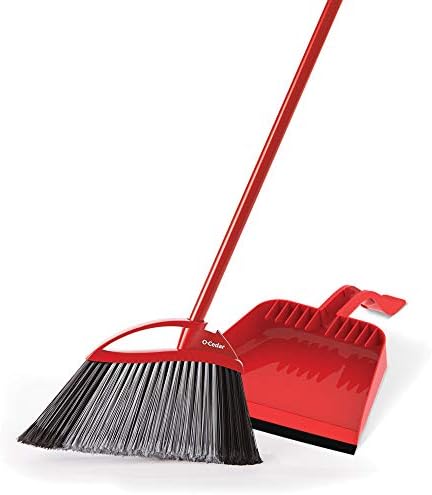 O-Cedar Pet Pro Broom & Step-On Dustpan PowerCorner, Red