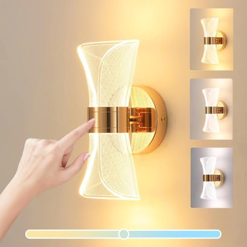 Image of Modern LED Wall Light | 3 Color Modes (Warm, Neutral, Cool White) | Sleek Indoor Golden Wall Lamp for Bedroom, Living Room, Hallway