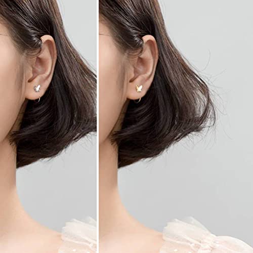Boucles d'oreilles S925 en argent véritable avec crochets courts papillon - 2