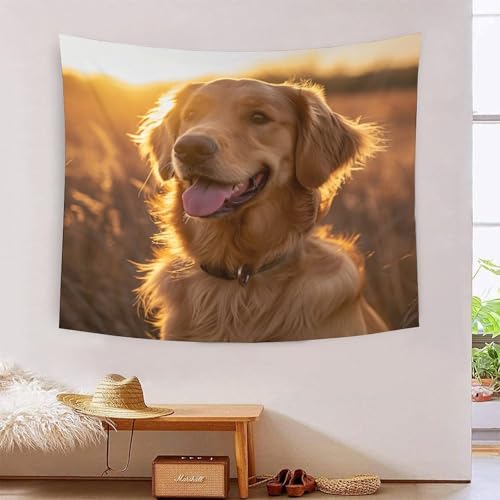 Tapisserie Golden Retriever 3D VZOMANLEX grand format pour salon