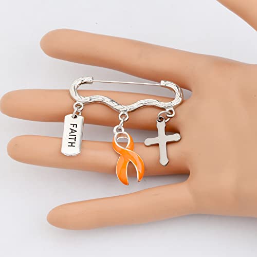 Image of Orange Awareness Ribbon Charm Pin Gift Leukemia Awareness Jewelry Leukemia Warrior Gift