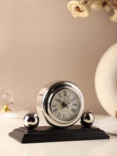 Image of Decor de Maison Brings Handcrafted Orbitron Table Clock for KidsRoom, Living Room, Bedroom, Study Table, Office|Classic Non-Ticking Tabletop Battery Operated Analog Desk Clock in Silver (22x9x13cm)