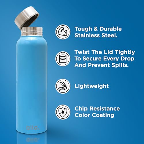 Image of Allo Stainless Steel Water Bottle For Adults, Kids 1 Litre Water Bottles For School, Office, Sports, Gym 1L Water Bottle For Men And Women, Pack Of 2 | Leak Proof & Bpa Free, True Blue Steel Cap
