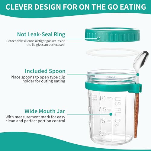 Image of Xileanalee 6 Pack Overnight Oats Containers with Lids and Spoons-18 Oz Overnight Oats Jars Mason Jars for Chia Pudding Cereal Fruit Vegetable Milk Salad Yogurt Meal Prep