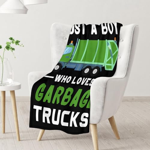 Mercuryelf Garbage Truck Blanket Gift - 50x60 Inches Funny Throw Blankets for Kids - Black Soft, Fuzzy & Warm Throws for Living Room, Sofa