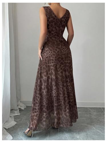 Women's Leopard Tank Dress Y2k Cheetah Ruched Cinched Waist Sleeveless A Line Flared Maxi Dresses2