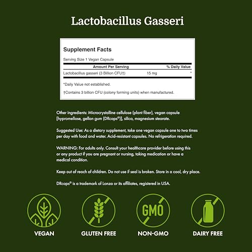 Swanson Lactobacillus Gasseri Probiotic for Adults Seeking Digestive and Metabolic Support with 3 Billion CFU - Acid-Resistant, No Refrigeration (60 Vegan Capsules)