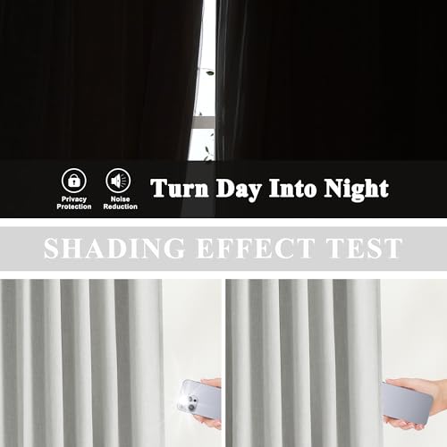 Image of Vision Home Light Gray Pinch Pleated Full Blackout Curtains Linen Blended Room Darkening Curtain Panels 102 inch for Living Room Bedroom Thermal Insulated Pinch Pleat Drapes with Hooks 40 inch Wx102 Lx2