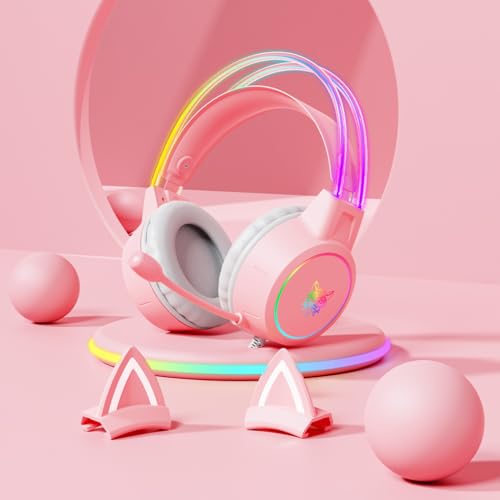 Pink Cat Ears for Headphone, Silicone Cute Kitty Ears Attachment, Lovely Detachable Accessories Fit for Gaming Headset, Lightweight & Durable - Thumbnail 2