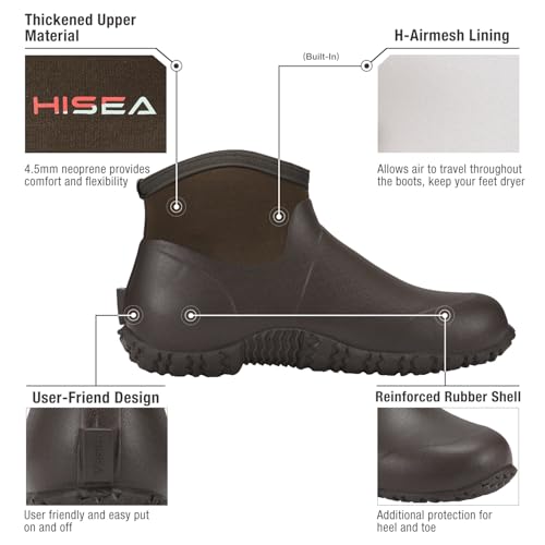 HISEA Men's Rain Boots, Ankle Height Garden Shoes Waterproof Insulated Rubber Neoprene Mud Boots Anti-Slip Outdoor Work Booties for Gardening Farming Camping Fishing and Yard Working2