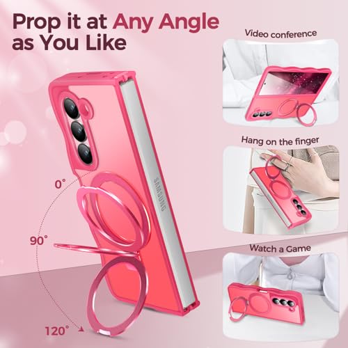 Image of Cute Wavy Magnetic Stand Case for Galaxy Z Fold 5 Fit for MagSafe, Hot Pink