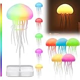 LED Jellyfish Lamp RGB Gradient Jelly Fish Light with Dancing Legs and Touch Sensor Rechargeable Cute Desk Lamp for Bedrooms, Living Room (Hanging + Base)