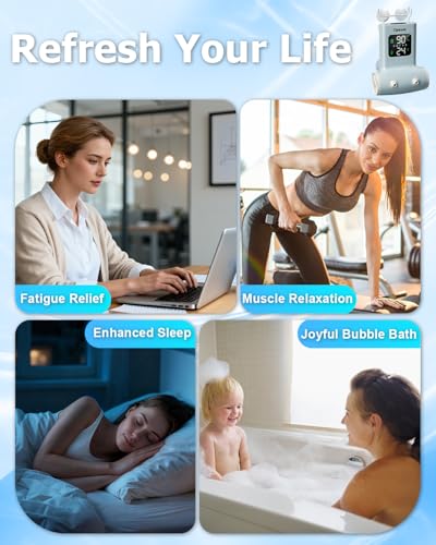 Tipkook Bath Jets, Rechargeable 13000 mAh Bath Machine for Home Spa,Relaxing,IPX8 Waterproof, LED Display,5 Gear Modes, Bubble Machine,Bubble Maker,Valentine's Day Gift(Blue) - Image 6