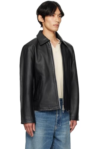 Image of Men's Black Leather Short Jacket | Women Classic Zip Front Casual Biker Style | Slim Fit Winter Outerwear | Stylish Comfortable Unisex Racing Sports Jacket Suitable For Travel, Outing, Parties