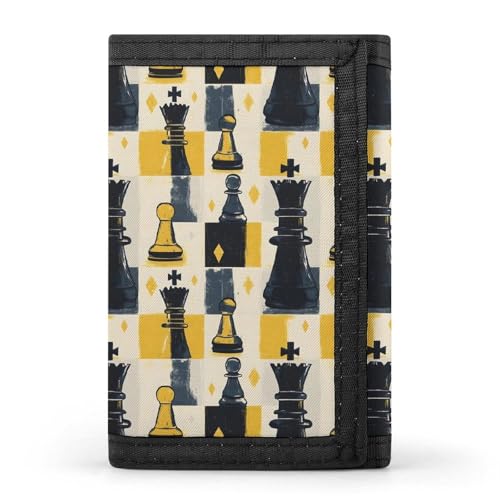 Yellow And Black Chess Print Wallet for Men, 8 Credit Card Holder Slim Minimalist Front Pocket Small Mens Bifold Wallets