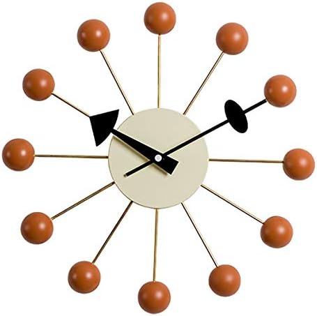 SHISEDECO Mid Century Ball Clock, Painted Solid Wood Non Ticking Decorative Modern Silent Wall Clock for Home, Kitchen,Living Room,Office etc. - Retro Design (Ball Clock in Orange)