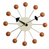SHISEDECO Mid Century Ball Clock, Painted Solid Wood Non Ticking Decorative Modern Silent Wall Clock