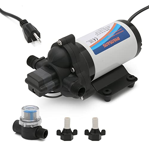 115V Water Pump w/Strainer Filter Set, 45 PSI 3.3 GPM Large Flow High Pressure Self Priming Diaphragm Pump for RV Marine Household Water Pressurization