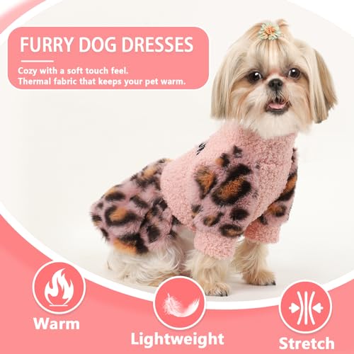 Leopard Dog Dresses for Small Dogs Fleece Dog Sweater Dress, Warm Dog Winter Clothes, Soft Stretchy Puppy Clothes Extra Small Pet Outfit, Yorkie Chihuahua Clothes Female, Pink, Small Leopard Dog Dresses for Small Dogs Fleece Dog Sweater Dress, Warm Dog Winter Clothes, Soft Stretchy Puppy Clothes Extra Small Pet Outfit, Yorkie Chihuahua Clothes Female, Pink, Small