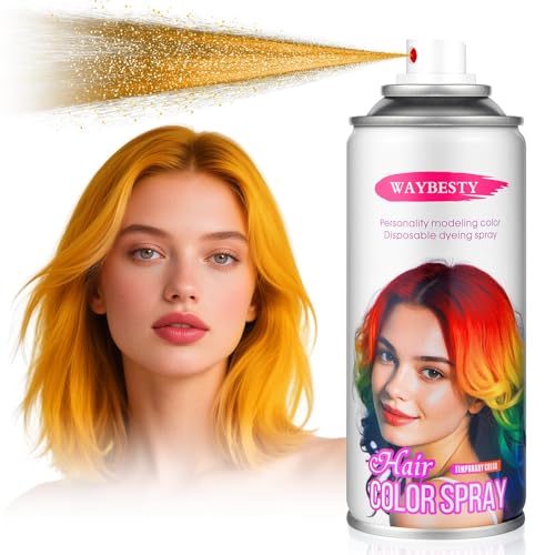Temporary Yellow Hair Spray For Women Kids Men Washable Temporary Hair Dye Spray One Day Hair Color Wax Non-Sticky For Cosplay Party DIY Christmas Party Halloween Crazy Hair Day (Gold 4.06 oz)