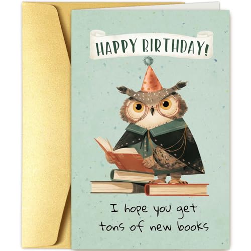 Goroar Cute Owl Birthday Card, Birthday Card for Book Lovers, New Book Bday Gifts, I Hope You Get To