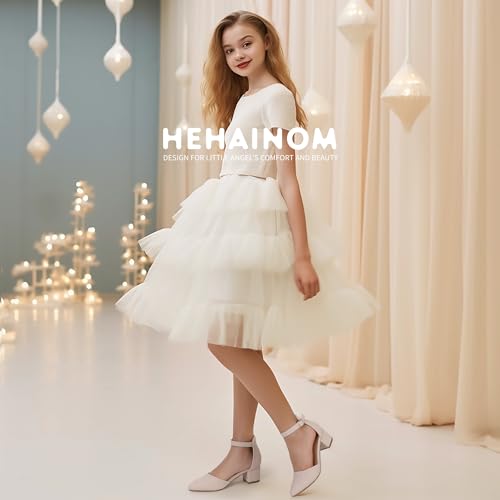 Hehainom Girls Dress Shoes High Heels Sandals Ankle Strap Flower Girl Little Big Kid Mary Jane Wedding Party Communion Mily Pump Shoes2