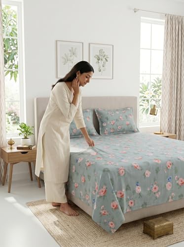 Image of Mafatlal 130 GSM Pearl Double Size Bedsheet with 2 Pillow Cover | Soft Fabric, Breathable, All Season | 90 x 100 Inches | Fog Grey