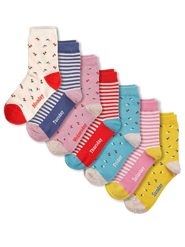 Image of COTTON DAY 7 Days of the Week Gift Box Kids Girls Fashion Short Socks Cute Animal, Floral, Stars, Stripes & Polka Dots Design