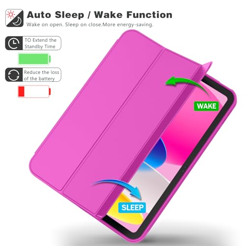Image of ToaPoia Case for iPad (A16) 11 Inch 2025 /iPad 10th Generation 10.9 Inch 2022, Slim Trifold Stand Protective Cover with Pencil Holder and Soft TPU Back,Support Auto Sleep /Wake (Deep Pink)