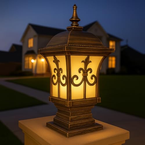 Image of GIGAWATTS ‎TRISHUL Outdoor Gate Light - 101% Rust & Waterproof Die-Casting Aluminium Exterior Piller Lamp Base Mount for Garden, Boundary Walls & Home Entrances (B22 Holder, Bulb Not Included, Gold)