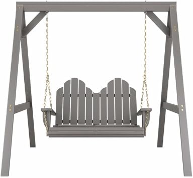 Amish Casual Adirondack Heavy Duty Swing with A-Frame Stand, Semi-Solid Grey