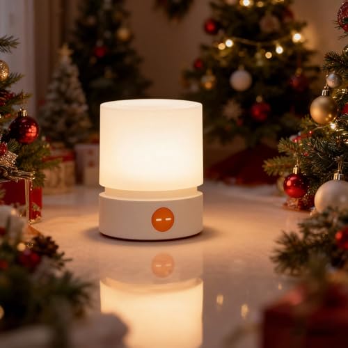 Image of Cylindrical Lamp Cute Night Light USB Charging Nordic Rotating Digital Display, Timer, Rechargeable, Dimmable, Sleep Companion Night Light(White)