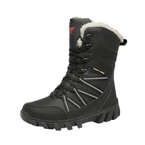 Botas de algodón de invierno de gran tamaño para hombre al aire libre de felpa gruesa no deslizantes impermeables botas de nieve de color sólido zapatos casuales de montañismo, Negro , 41 EU