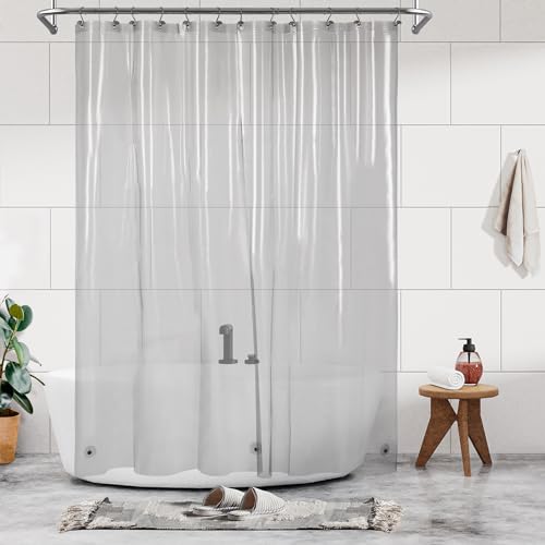 Image of Barossa Design Clear Black Long Shower Curtain Liner 78 inch Height - 3 Magnets & Waterproof Lightweight PEVA Shower Liner for Bath Tub, PVC Free, Metal Grommets, Clear Black, 72x78