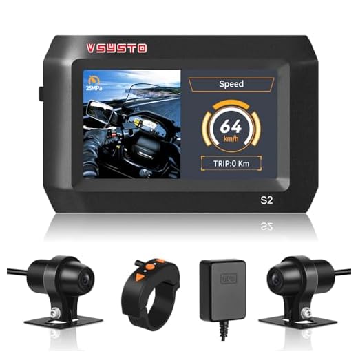 VSYSTO S2F Motorcycle Dash Cam Front and Rear Dual 1080p 150° Angle Sportbike Camera Recording DVR with 3.0'' Waterproof Screen Built-in WiFi G-Sensor GPS Voltmeter Parking Mode