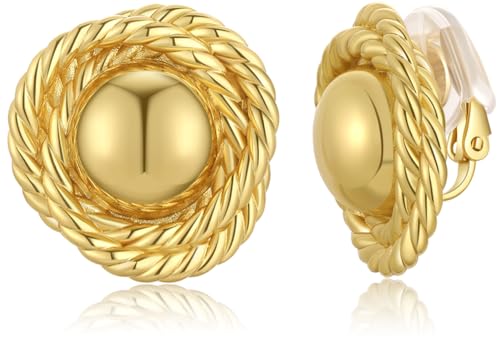Clip On Earrings, 24K Chunky Women's Clip-on Earrings Gold Huggie Clips Trendy