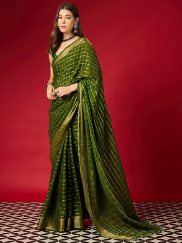 Image of AKHILAM Women's Kanjivaram Woven Soft Silk Saree With Blouse Piece