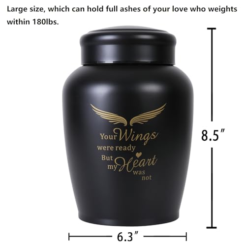 Image of Large Cremation Urns for Ashes Adult Male /Female /Dad /Mom /Father | Black Angel Decorative Burial Urns for Human Ashes,Funeral Memorial Urn for Women and Men(Up to 180lbs)