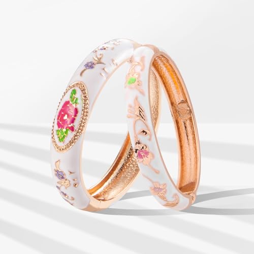 Image of UJOY Vintage Cloisonne Jewelry Handcrafted Bracelets Gorgeous Enameled Flower Plated Cuff Bangles Gifts 88A