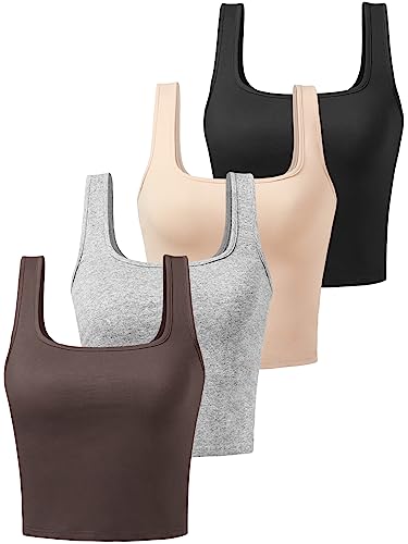 Image of Joviren Crop Tank Tops for Women Workout Cropped Athletic Shirts | 4 Pack Cotton Racerback Yoga Tops