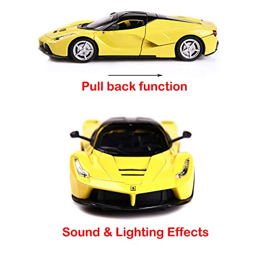 Image of Alloy Collectible Ferrari Race Laferrari Pull Back Vehicles Cars Model with Lights and Sounds - Yellow