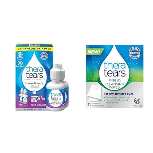 TheraTears Dry Eye Therapy Lubricating Eye Drops and Eyelid Cleansing Wipes 1 0 Fl Oz Pack of 2