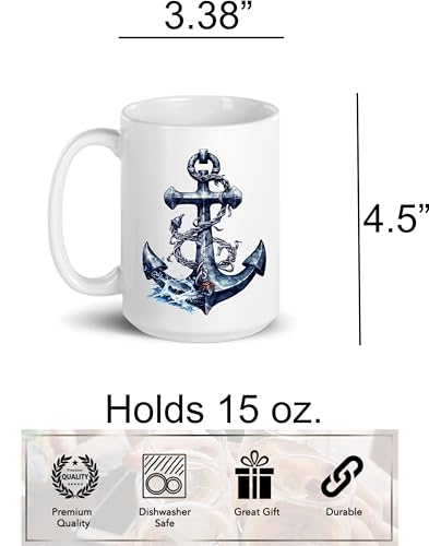 Taza de cerámica náutica con ancla 15oz miniatura 5