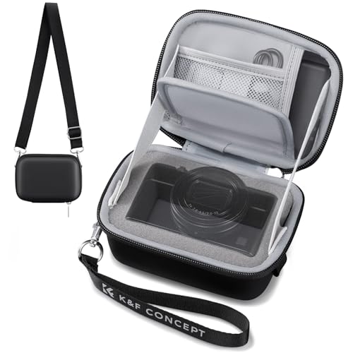K&F CONCEPT Funda Rígida EVA para Cámara Compacta, Estuche de Viaje Protector con Bolsillo de Malla, Compatible con Sony ZV-1/Ricoh GR III/Canon G7 X, 12,2 x 8,5 x 5,5 cm (Interior), Negro