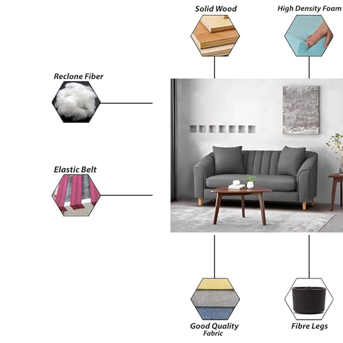 Image of Doraldo 2 Seater Sofa Set for Living Room (Dark Grey) Premium Fabric Sofa