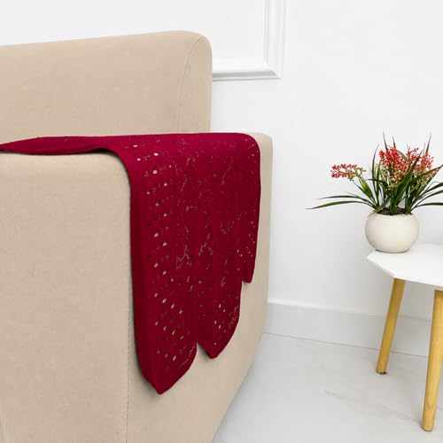 Image of Homerz Premium 'Surya Series' Sofa Cover | Stylish Sofa Protector | Net Fabric | Anti-Stain & Washable Slip Cover Exact Size Antislip (Flower Valley Maroon, 2 Pc Armrest, Armrest)
