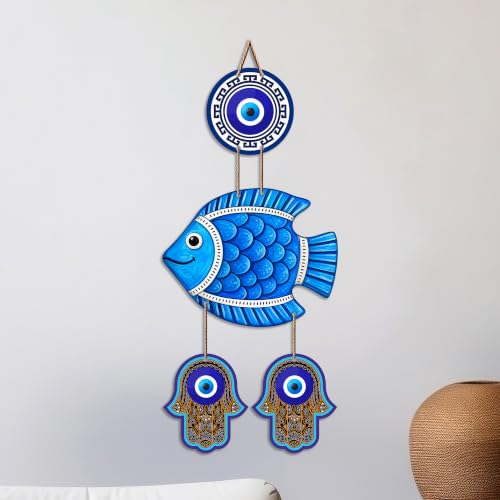 Image of Artvibes Lucky Fish Wall Decor for Home Entrance | Evil Eye Hanging for Positive Energy & Protection | MDF Vastu Decorative Art for Living Room | Bedroom | Office & Main Door | Gift Item (WH 8538N)