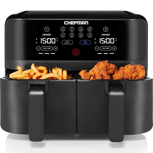 Comparison: Best Small Air Fryer For Two 6 Chefman TurboFry Touch Dual Air Fryer, Maximize The Healthiest Meals With Double Basket Capacity, One-Touch Digital Controls And Shake Reminder For The Perfect Crispy And Low-Calorie Finish