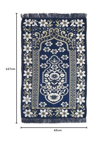 Image of Velvet Floral Janamaz Mat | Prayer Mat /Meditation Janamaz for Namaz /Meditation Mat /Muslim| Size 27x50| Washable Soft Prayer Mat (Blue)
