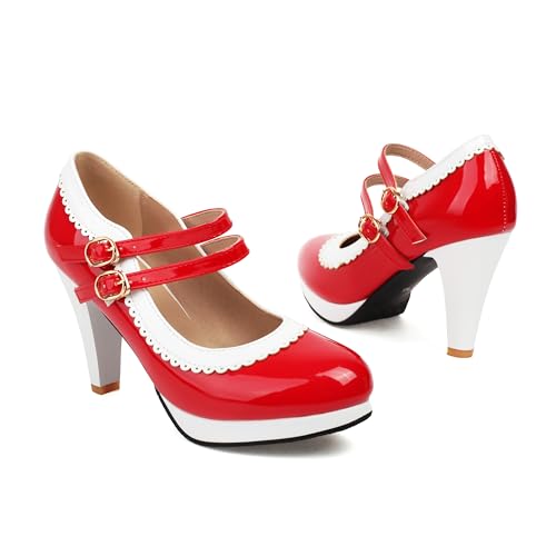 Image of ForeMode Fashion Women T-Strap High Heels Bow Platform Round Toe Pumps Leather Summer Sweet Shoes